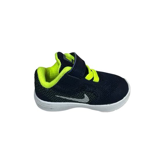 Nike Revolution 3 Baby Boys Sneakers Athletic Shoes Navy Blue Neon Yellow Sz 2C - Picture 2 of 9